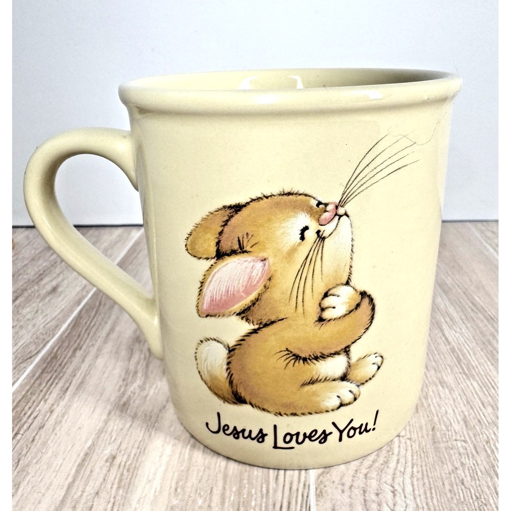 Hallmark Mug Mates Jesus Loves You Bunny Coffee‎ Mug Vintage Japan